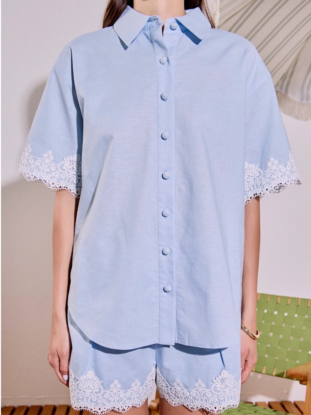 New! English Factory Linen Shirt in Amalfi Blu size M